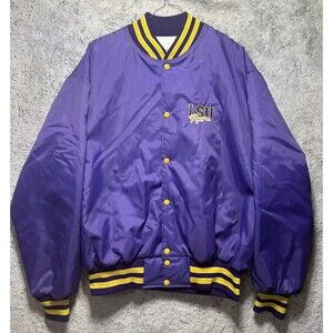 Vtg LSU Tigers Jacket Xxl Quilted Snap Front Banded Waist Cuff Collar USA Made